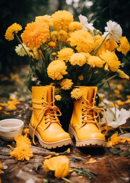 botas amarillas con flores