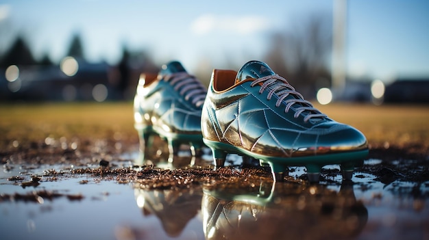 Botas y balón de fútbol para mujer listos para la acción