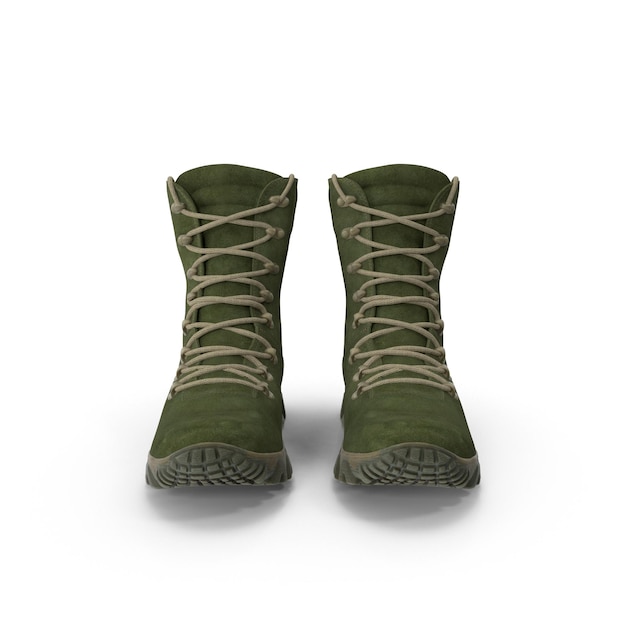 Botas de combate aisladas de tela verde realista en 3D para el Día de la Conmemoración o el Día de los Veteranos