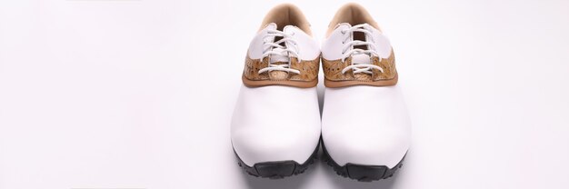 Botas de cuero blanco con inserciones de golf marrones