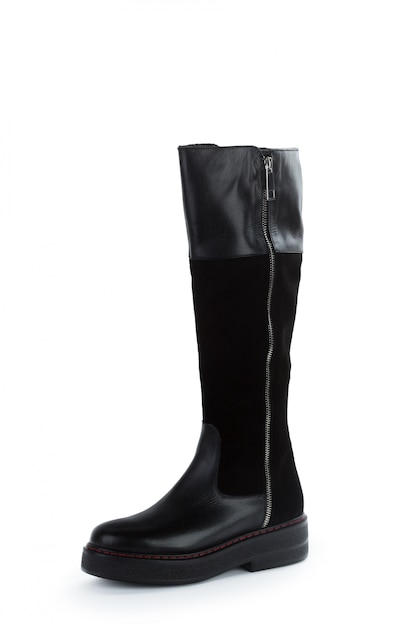 Botas de couro de joelho alto mulher isoladas