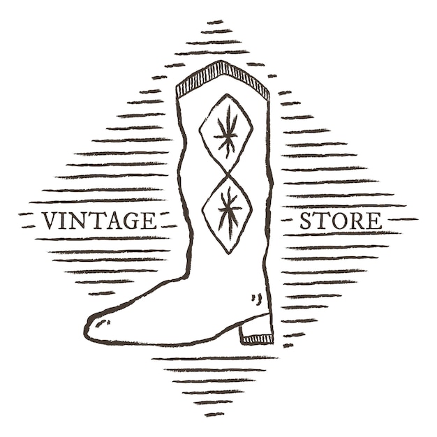 Botas de cowboy png logotipo em loja vintage tema de rodeio vintage