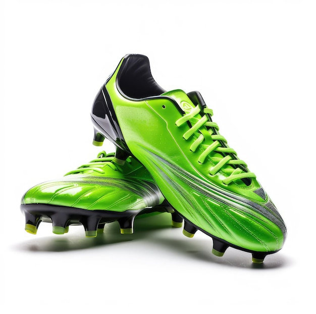 Botas de futebol verdes isoladas em branco