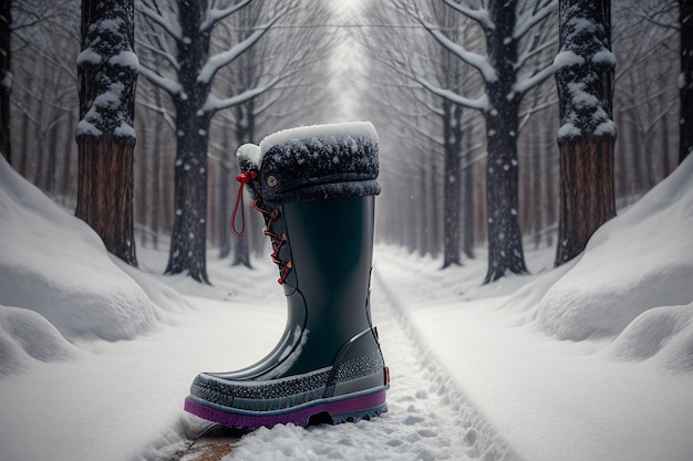 Foto botas de neve profunda em neve grossa no inverno frio sapatos bonitos para se aquecer