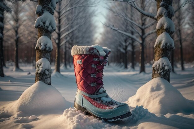 Foto botas de neve profunda em neve grossa no inverno frio sapatos bonitos para se aquecer