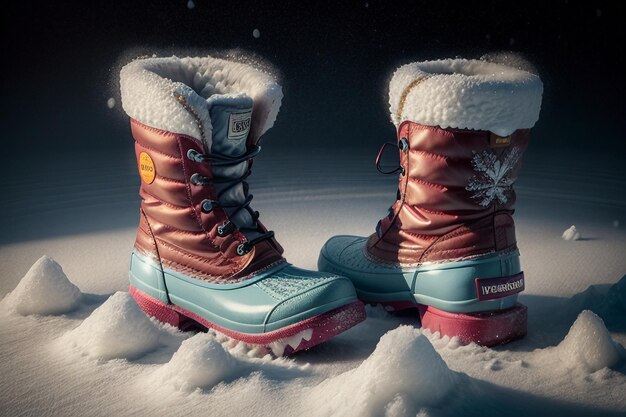 Botas de neve profunda em neve grossa no inverno frio sapatos bonitos para se aquecer
