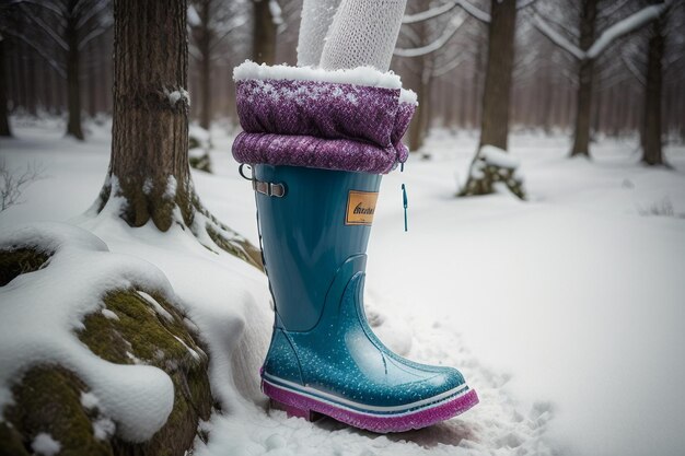 Foto botas de neve profunda em neve grossa no inverno frio sapatos bonitos para se aquecer