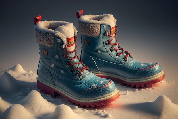 Botas de neve profunda em neve grossa no inverno frio sapatos bonitos para se aquecer