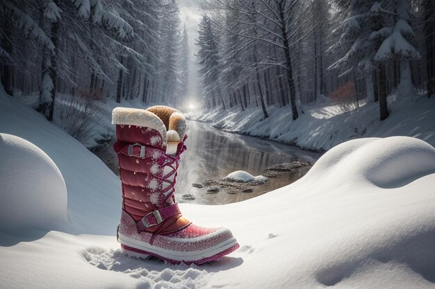 Botas de neve profunda em neve grossa no inverno frio sapatos bonitos para se aquecer