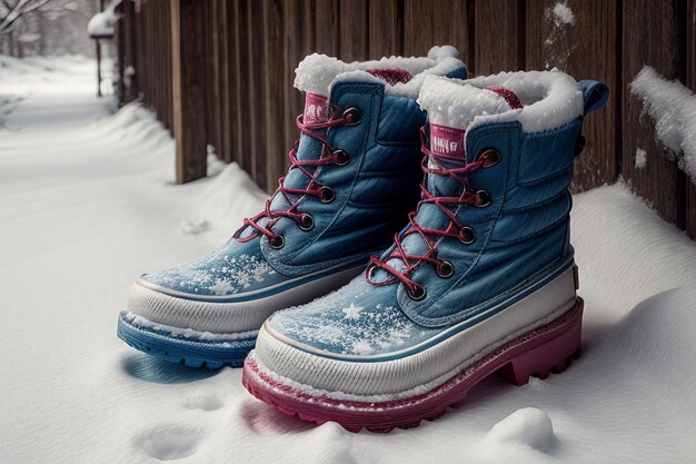 Botas de neve profunda na neve espessa no inverno frio sapatos bonitos para se aquecer