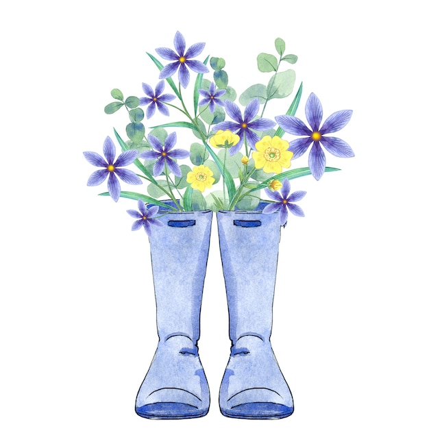 Foto botas de wellington aquarela com flores