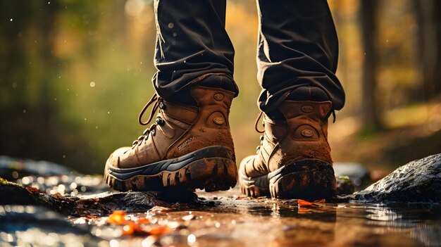 Foto botas de excursionistas en un sendero escarpado