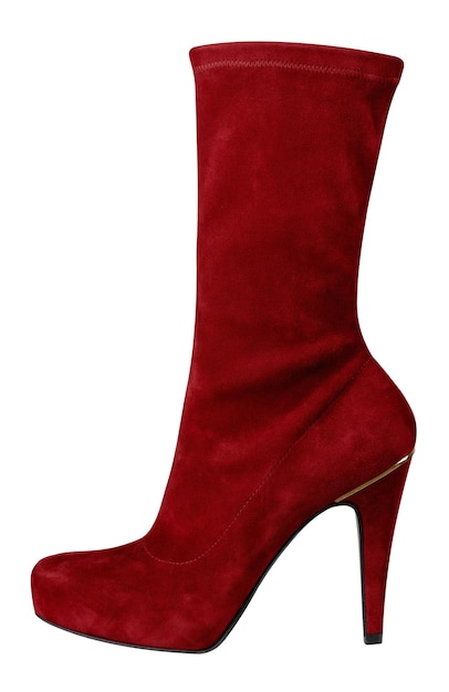 Botas femininas de salto vermelho isoladas no fundo branco