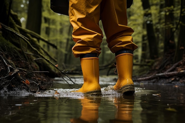 Foto botas de goma en la casa inundada generar ai