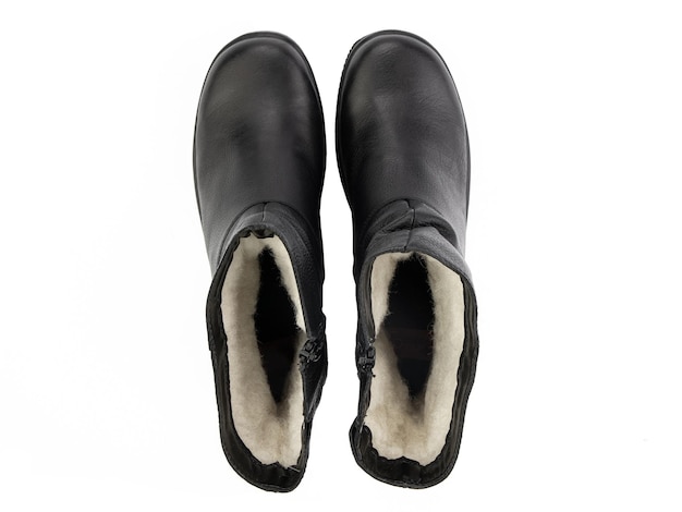 Botas jodhpur de cuero negro aisladas sobre fondo blanco Vista superior Zapatos de moda Sesión de fotos para el concepto de tienda de zapatos
