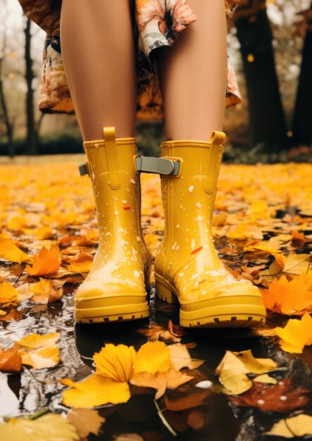 botas de lluvia amarillas con una flor amarilla