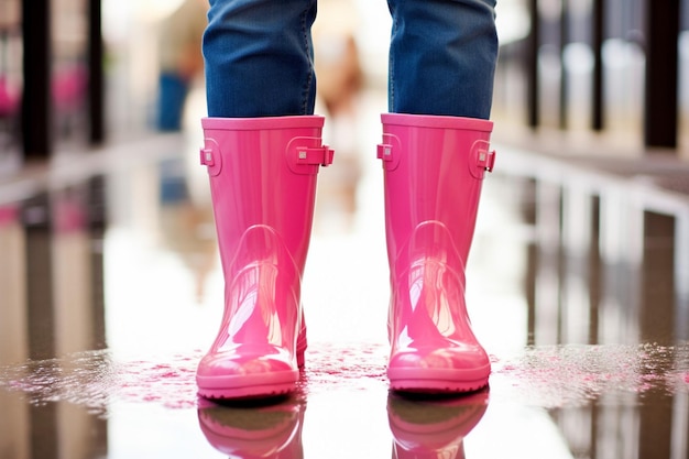 Botas de lluvia rosadas y calzado de moda