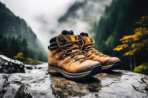 Botas de montaña en terreno rocoso