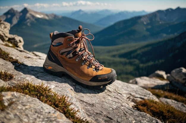 Botas de senderismo en el sendero de montaña