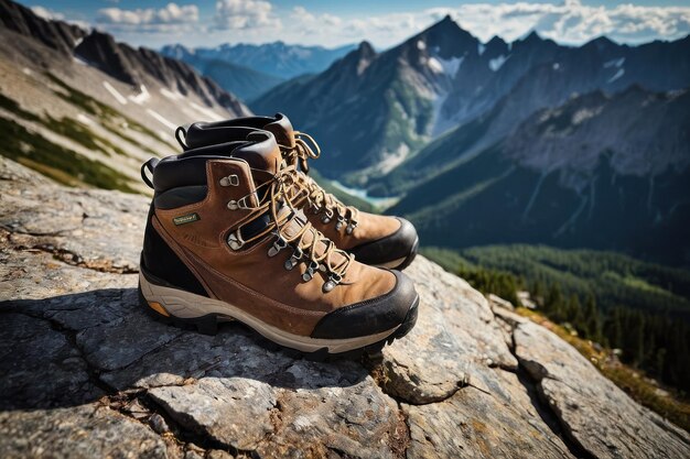 Botas de senderismo en el sendero de montaña