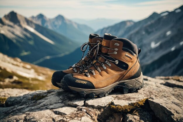 Foto botas de senderismo en el sendero de montaña