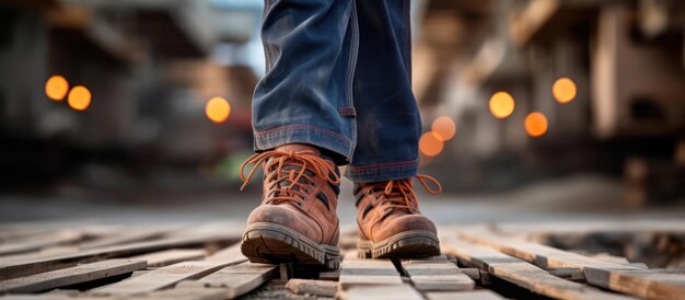 Botas trabajador de seguridad en el sitio de construcción