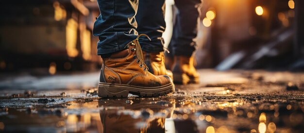 Botas trabajador de seguridad en el sitio de construcción