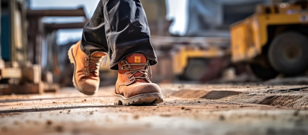 Botas trabajador de seguridad en el sitio de construcción