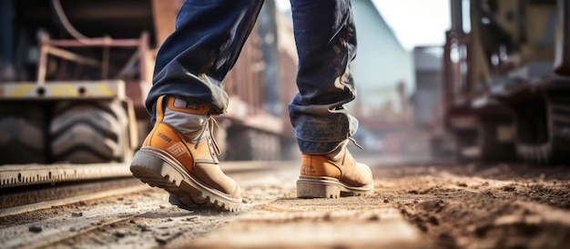 Botas trabajador de seguridad en el sitio de construcción