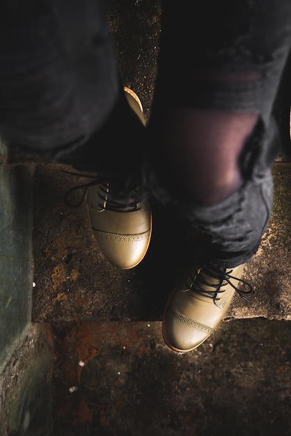 Foto botas zapatos de cuero mujer con suela de goma