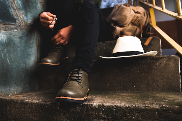 Foto botas zapatos de cuero mujer con suela de goma