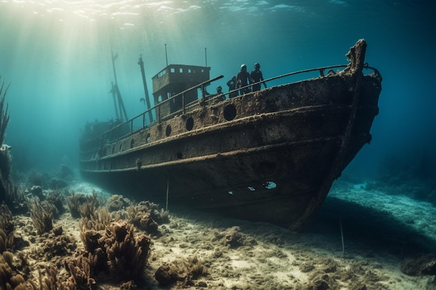 Un bote está en el fondo de un arrecife de coral.