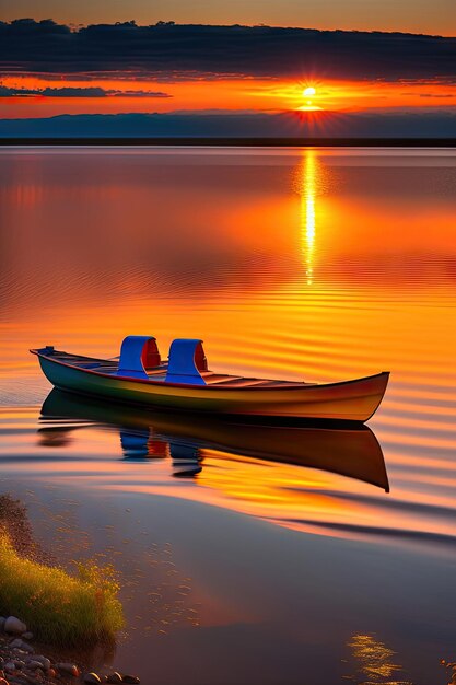 Un bote de remos observa una increíble puesta de sol.