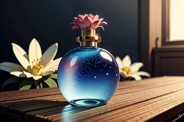 Botelhas de vidro de perfumes cosméticos exibição de produtos promoção de negócios cartaz fundo de papel de parede