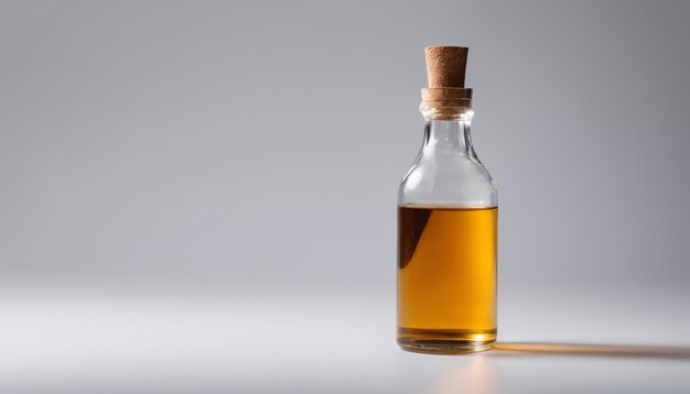 Una botella de aceite con un corcho de madera