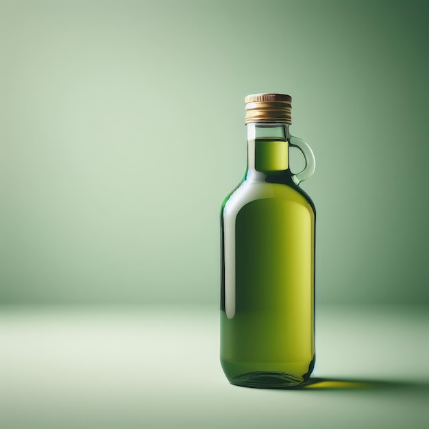 Foto botella de aceite de oliva aislada sobre un fondo verde