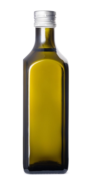 Botella de aceite de oliva aislado sobre fondo blanco.