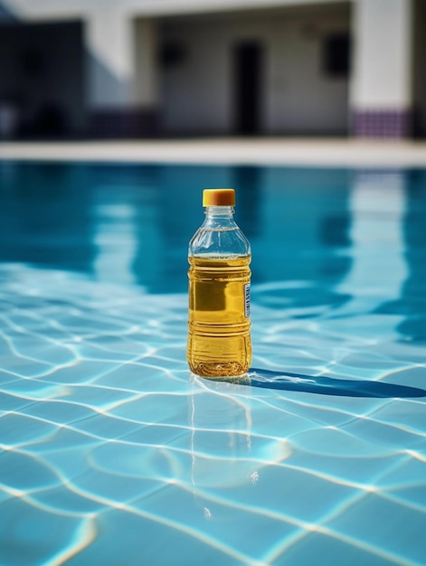 botella de aceite en la piscina