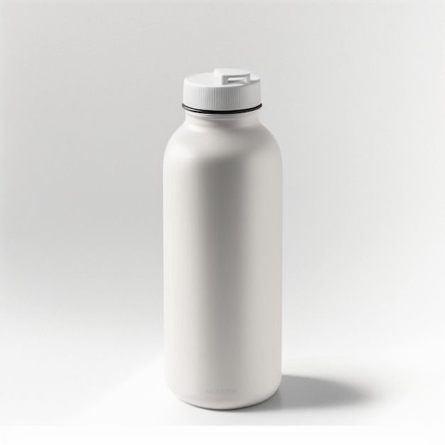 Botella de agua blanca sobre maqueta de fondo blanco limpio