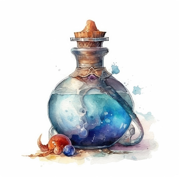 Una botella de agua con una botella azul con una estrella de mar.