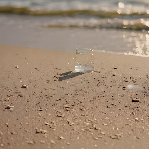 Foto una botella de agua clara está flotando en la arena