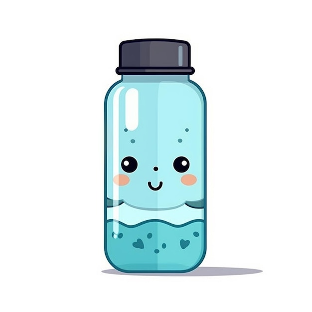 Una botella de agua de dibujos animados con una cara y ojos generativos ai