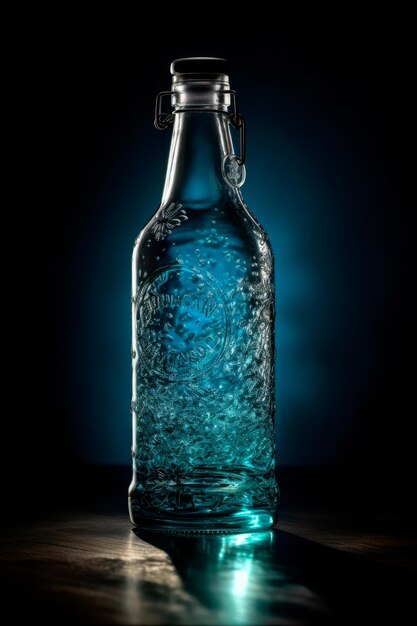 Botella de agua mineral con fondo oscuro IA generativa