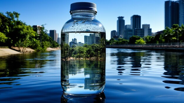 Foto una botella de agua con la palabra agua escrita en ella