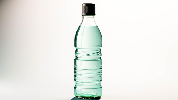 Botella de agua de plástico sobre fondo blanco.