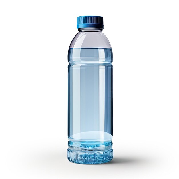 botella de agua de plástico transparente de pie con una maqueta de tapa