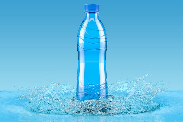 Botella de agua con representación 3D de salpicaduras