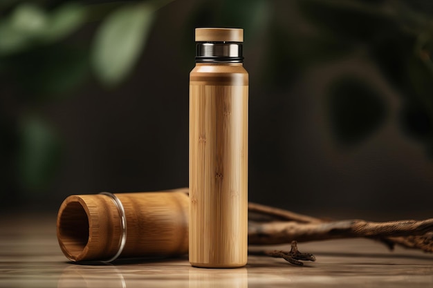 Una botella de agua sostenible ecológica hecha de bambú generativo ai