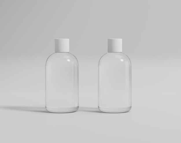 La botella de agua transparente en blanco en el fondo vacío, representación 3d, ilustración 3d