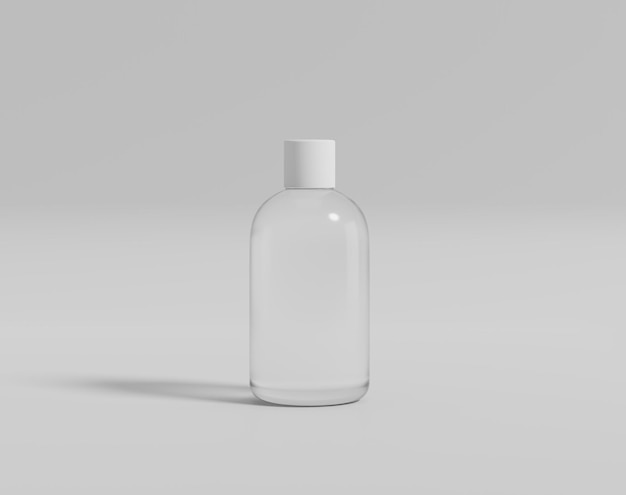 La botella de agua transparente en blanco en el fondo vacío, representación 3d, ilustración 3d